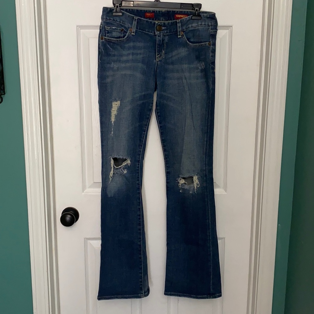 Express Stella boot leg destroyed jeans